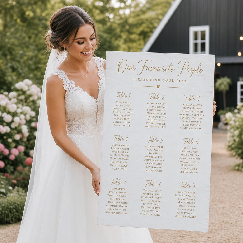 Bride with seating chart